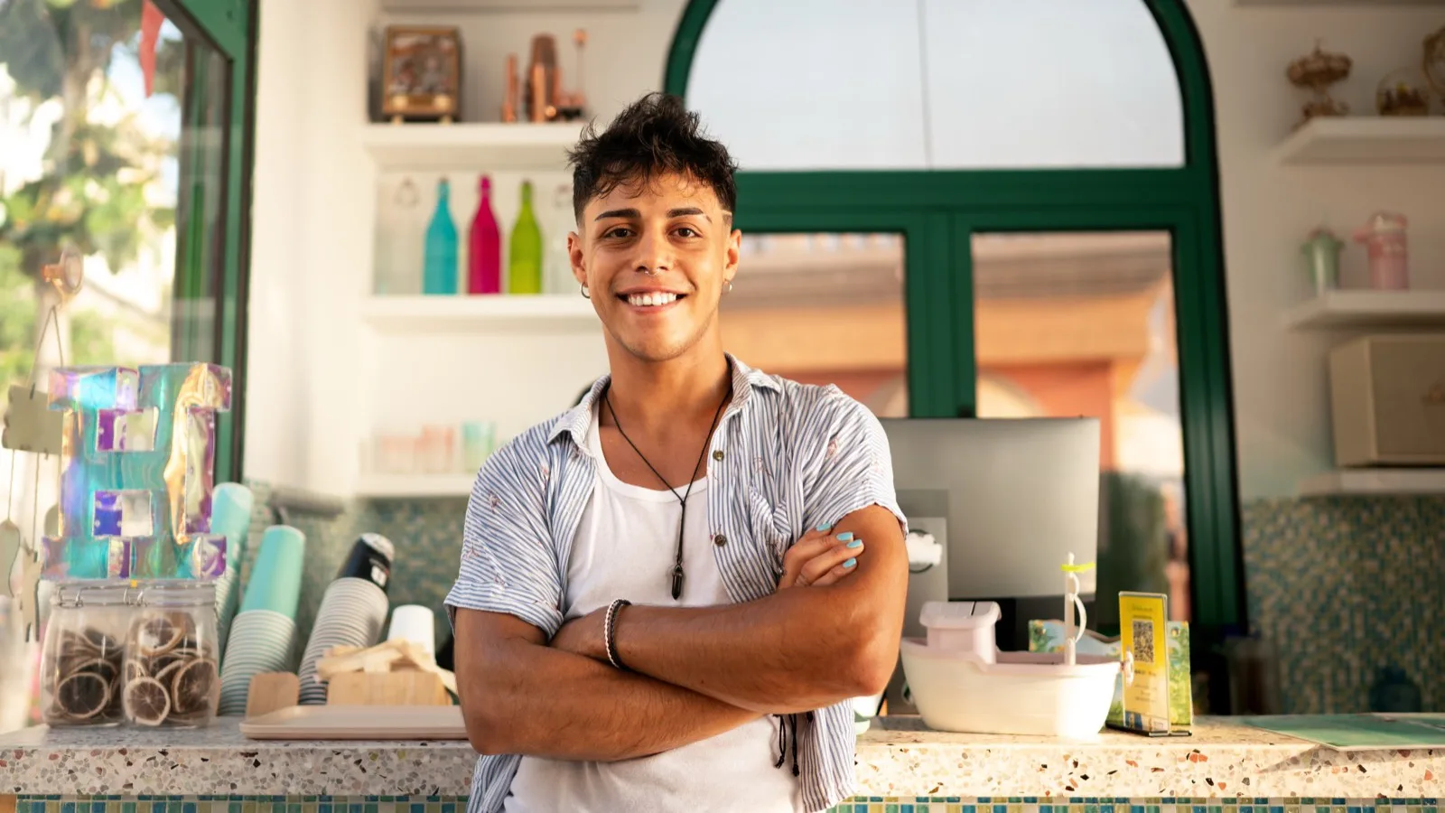 Business owner checking phone messages