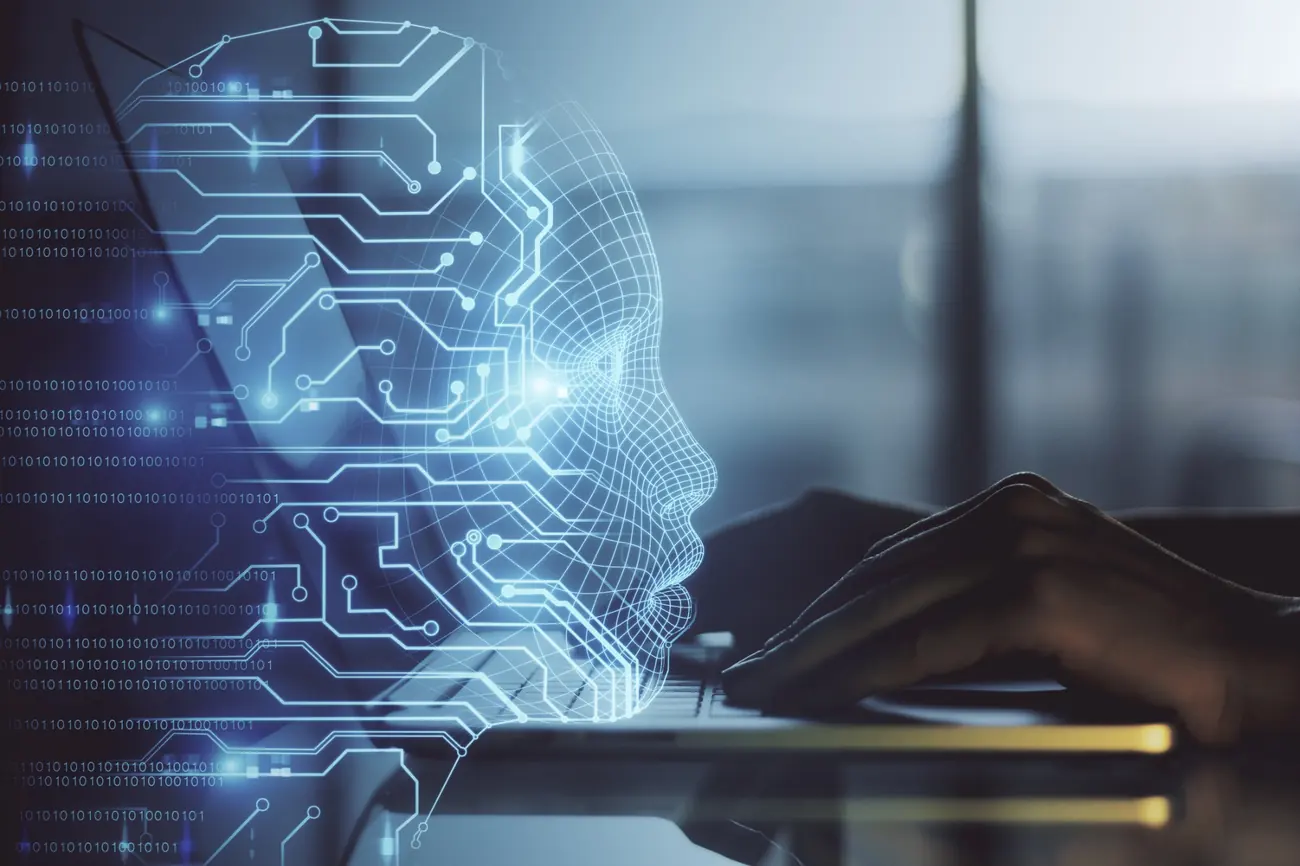 Visualización de rostro digital de inteligencia artificial
